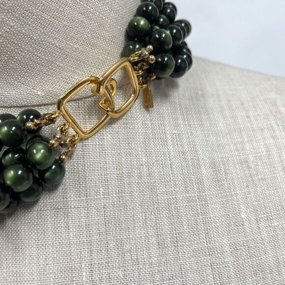 Kenneth Lane Green Gold Tone Beaded Multi-strands 5 Strands Women's Necklace - Picture 4 of 5